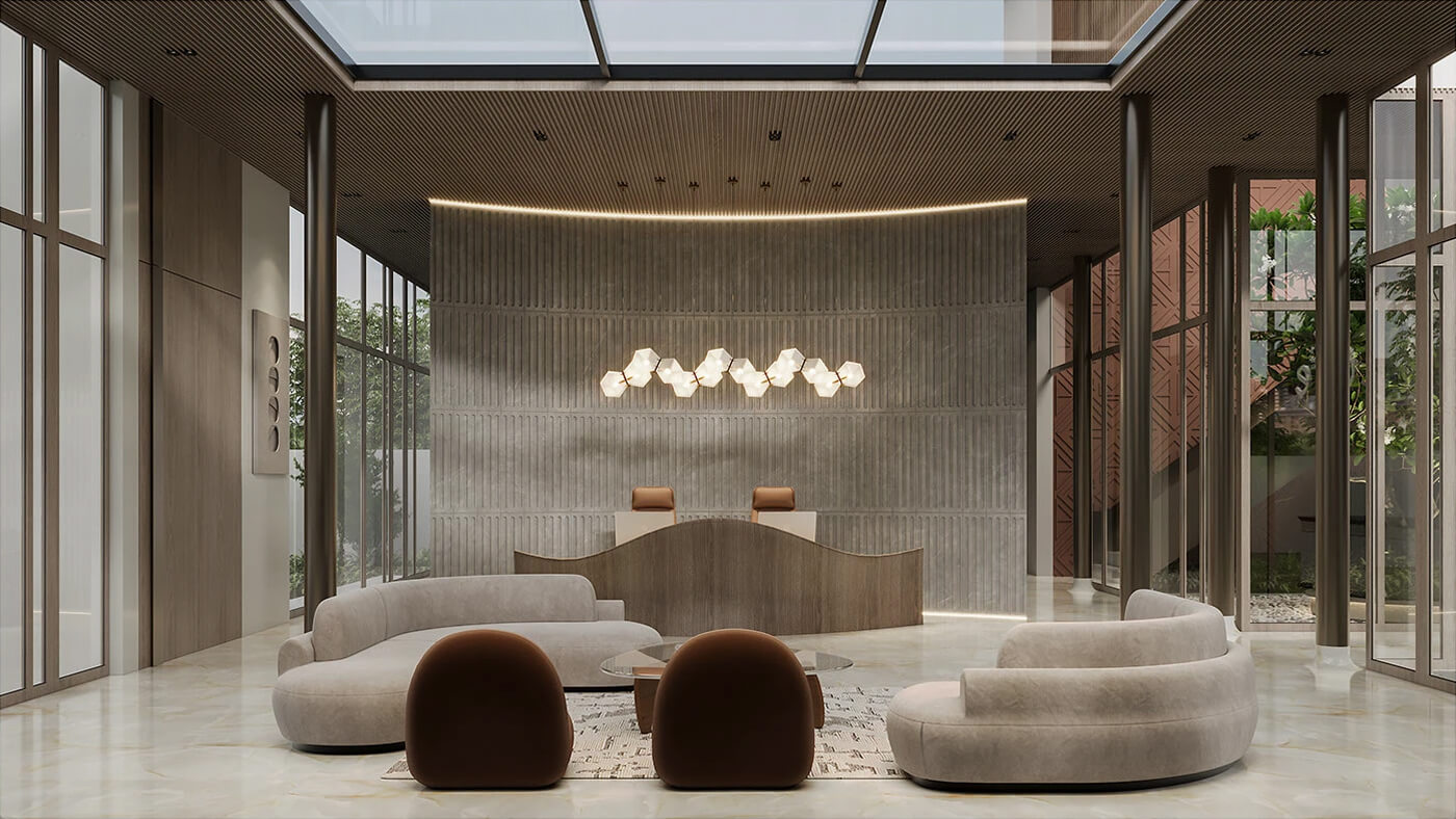 Interior living room 3D rendering with stylish decor